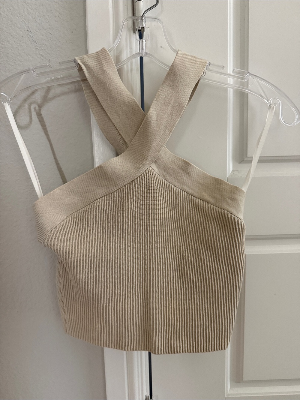 Babaton Ribbed Crop Top in Light Beige